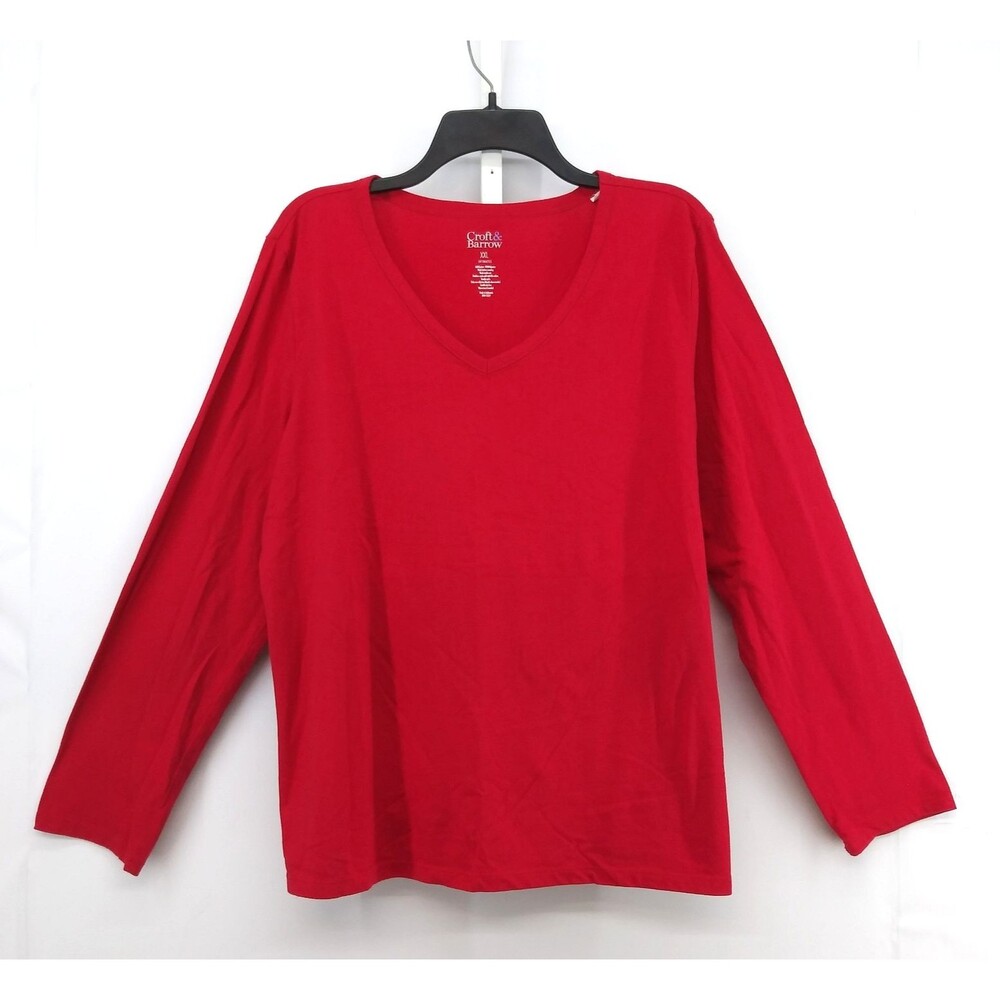 Croft & Barrow Intimates Shirt Women Size 2XL Red Long Sleeve V Neck Casual Top